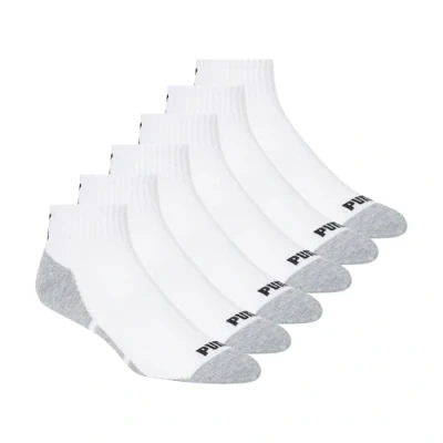 Image of PUMA Men&#039;s 6 Pack Quarter Crew Men s Socks, White/Grey Detail, M UK