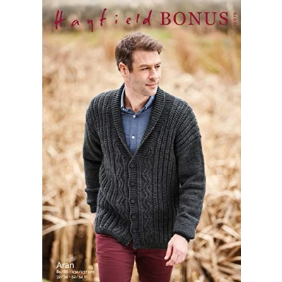 Image of Hayfield Bonus Aran Knitting Pattern 10079 Cardigan