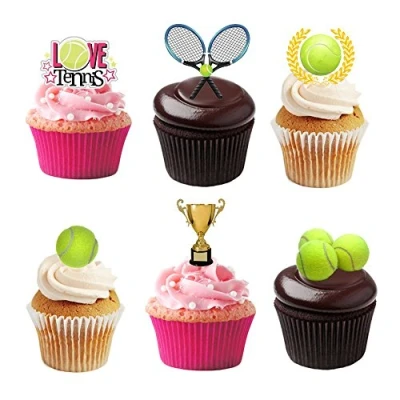Image of 27 Stand Up Tennis Sport Themed Edible Wafer Paper Cake Toppers Decorations