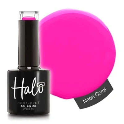 Image of Halo Gel Polish 8ml Neon Coral. UV/LED Nail Polish, Long Lasting &amp; Easy To Apply. Soak Off Art Colours For Manicure Pedicure. Professional Home Use.