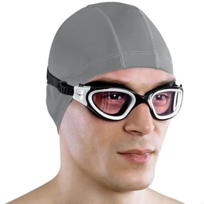 Image of AqtivAqua Swimming Goggles Adult and Kids 6 14 Men Women Swim Childrens Boys Girls DX H (All White frame, Silver case, Photochromic lens)