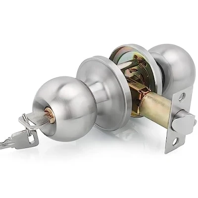 Image of 2 Packs Qrity Stainless Steel Entracne Passage Door Handle Lock Knobs Lockset Key Locking Copper Core Latch Size 60/70mm