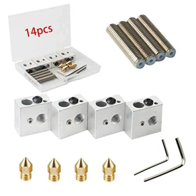 Image of RUNCCI YUN A8 Extruder kit 4Pcs 30MM Length 1.75MM Teflon Throat Tube and 0.4MM Brass Nozzle Printheads Heating Blocks Hotend for MK8 Makerbot Anet 3D Printer