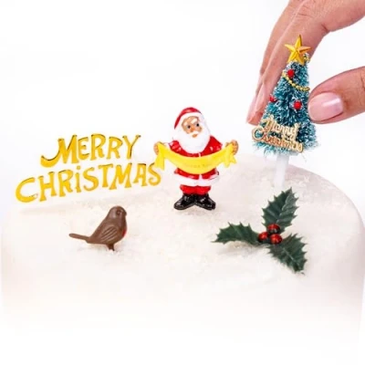 Image of Evelay Christmas Cake Decorations Santa Toppers (5 Piece Set) Topper Decoration Pieces Merry pc)