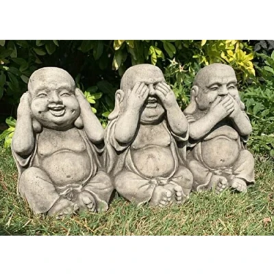 Image of STONE GARDEN SEE HEAR SPEAK NO EVIL BUDDHA ALL IN ONE ORNAMENT GIFT