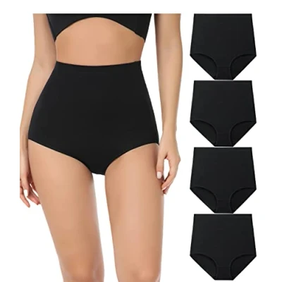 Image of wirarpa Women&#039;s Cotton Knickers Super High waisted Briefs Ladies Underwear Full Coverage Panties Black 4 Pack 6XL