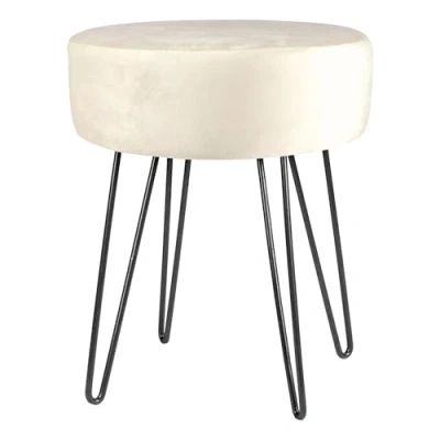 Image of Harbour Housewares 1x Cream/Black H40 x D35cm Round Velvet Footstool Small Living Room Dressing Table Ottoman Pouffe Chair Seat