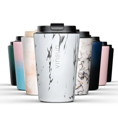 Image of VINSUN Travel Mug 350ml Vaccum Insulated Coffee &amp; Tea Cup with Leakproof Lid Stainless Steel, Double Walled, BPA Free Thermal to Go (Car, Travel, Work)