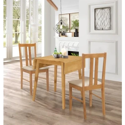 Image of Hallowood Furniture Ledbury Light Oak Dining Table and Chairs Set 2, Drop Leaf &amp; with Warm Cream Fabric Seat Pads, Room for Home Cafe