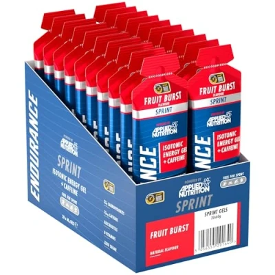Image of Sprint Energy Gel with Caffeine Easy to Digest Improves Alertness &amp; Concentration Zero Fat Sugar 23g Carbohydrates + Electrolytes B Vitamins (Pack of 20 x 60 gram) (Fruit Burst)