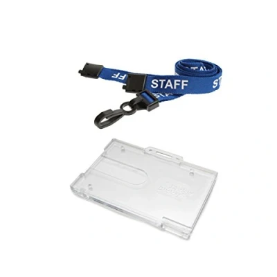 Image of ID Card It Holder Badge Buddy and Staff Neck Strap Lanyard (Plastic Clip) Blue
