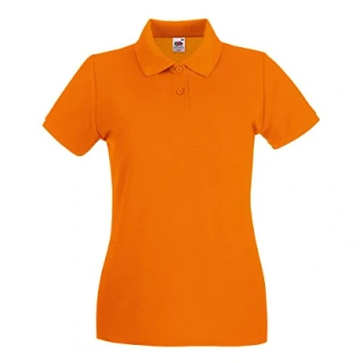 Image of Fruit of the Loom Women&#039;s Polo Shirt Short Sleeve, Womens Men, Orange, Large