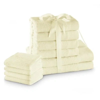 Image of AmeliaHome Set 10pcs 4 Guest Towels 30x50 cm, 50x100 cm and 2 Bath 70x140 100% Cotton Absorbent Ecru Cream Amari