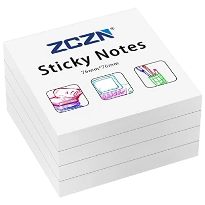 Image of ZCZN 76 x mm Sticky Notes, 100 Sheets/Pad, 4 Pads, White