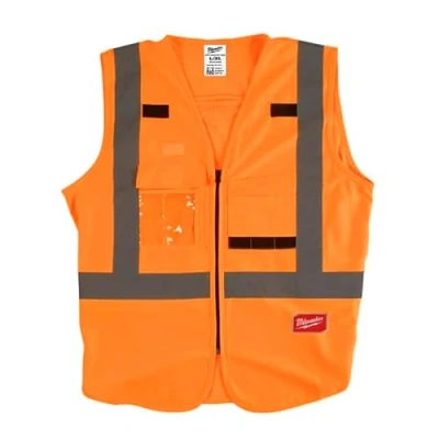 Image of Milwaukee Hi Visibility Vest Orange 10 Pockets Size L/XL