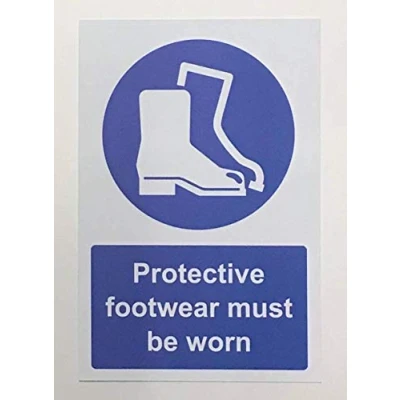 Image of Protective footwear must be worn Safety sign 1.2mm Rigid plastic 200mm x 150mm