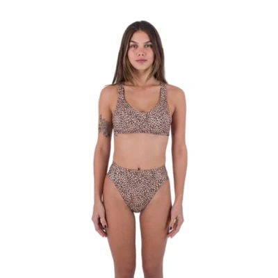 Image of Hurley Women&#039;s Max Leopard Cross Back Top Bikini, Brown Sugar, S