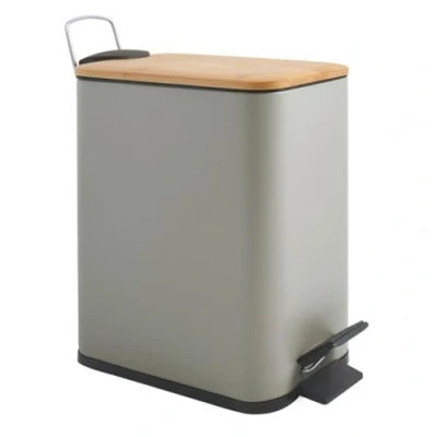 Image of Spirella Erik Cosmetic Bin 5 Litres Stainless Steel with Soft Close Mechanism and Inner Bucket Bathroom Rubbish Taupe Bamboo