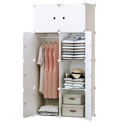 Image of BRIAN &amp; DANY 8 Cube Clothes Closet, Plastic Wardrobe with Doors 1 Hanger, Modular Storage Organizer, Deeper Cubes for Larger Space