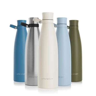 Image of LARS NYSØM Stainless Steel Insulated Water Bottle 25oz 34oz Thermo Flask for Hot and Cold Beverages Leakproof Drinking (Almond Beige, 750ml)