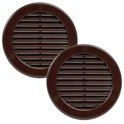 Image of Vent Systems ø100 mm / 4&#039;&#039; Inch Brown Soffit Cover Pack of 2 Round Air Louver Grille Built in Insect Screen HVAC Vents for Bathroom, Home Office, Kitchen
