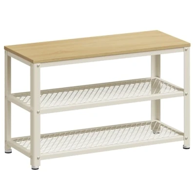 Image of VASAGLE Shoe Bench, Rack with 2 Shelves, Organiser, 30 x 73 45 cm, Entryway Living Room Hallway, Steel Structure, Industrial Style, Oak Beige and Classic White LBS073W09