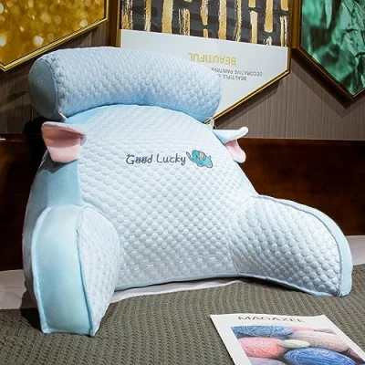 Image of LANPEW Ice Silk Cute Reading Pillow,back pillow with arms,reading for bed,sofa,bed chair back arms,back support,pillow gifts reading,work,and play (bean velvet blue, 65 * 45cm)