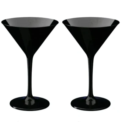 Image of AIOS Pair of Black Martini Cocktail Glasses Made from Unbreakable Polycarbonate. Ideal for Celebrations and Something a Little Different in Satin Finish.