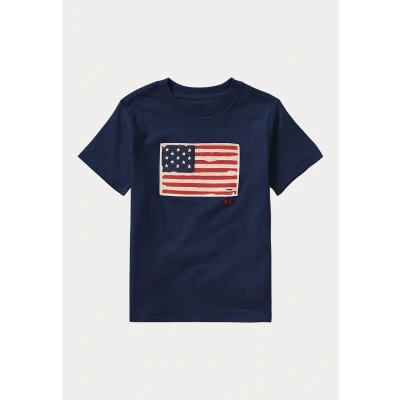 Image of Polo Ralph Lauren FLAG Cotton Jersey Tshirt Unisex Print for kids, Size: 10 12y, Cruise navy