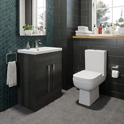 Image of Aurora Modern 600mm Bathroom Basin Sink Vanity Unit Charcoal Grey Close Coupled Toilet WC Ceramic