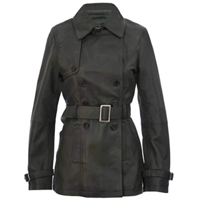 Image of Women&#039;s 3/4 Green Ladies Lamb Leather Nappa Trench Coat L