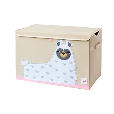 Image of 3 Sprouts Large Toy Chest with Lid and Handles Sturdy Box Storage Organiser for Boys &amp; Girls, Spacious Collapsible Fabric Box, Llama