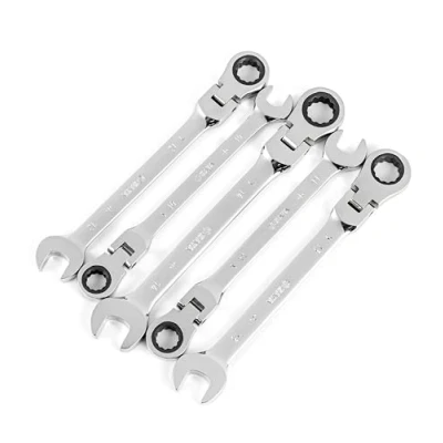 Image of SATA ST09082SJ 5 Piece Metric 12 Pt. Flex Head Ratcheting Wrench/Spanner Set, Polished, 10mm 14mm, with Durable Tool Roll