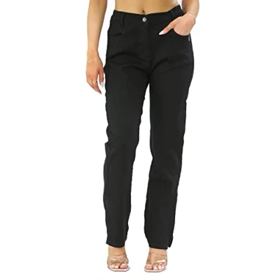 Image of MYT Womens Side Elastic Waist Jeans Ladies Straight Leg Regular Fit Denim Pants Size Black 22 Long