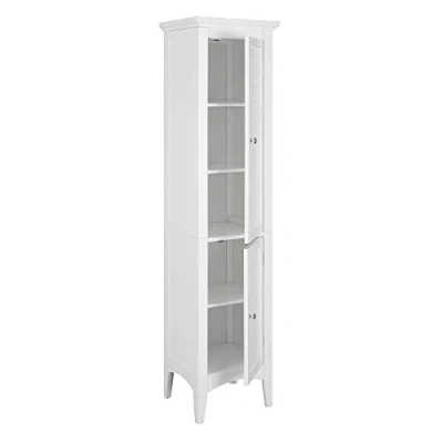 Image of Teamson Home Free Standing Linen Storage Cabinet, Tall Bathroom Wooden Storage, 2 Louvred Doors, 5 Shelves, White, Glancy Collection