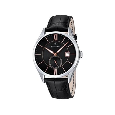 Image of Festina Men&#039;s Quartz Watch with Black Dial Analogue Display and Leather Strap F16872/4