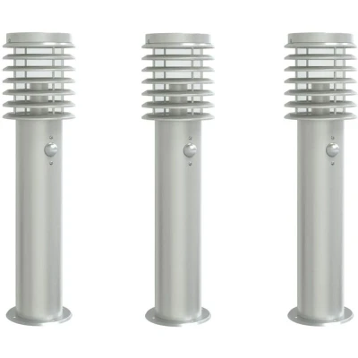 Image of vidaXL Outdoor Floor Lamps with Sensors 3pcs Silver 60 cm Stainless Steel