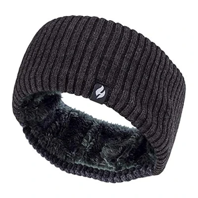 Image of HEAT HOLDERS Ladies Thick Cable Knitted Fleece Lined Thermal Winter Empty Skull Ear Warmer Headband (One Size, Ribbed Dark Grey)