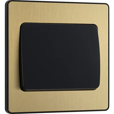Image of BG Electrical Single Wall Light Switch, Wide Rocker, 2 Way, Screwless Front Plate, Round Edges, Evolve, Satin Brass, 20A, 16AX, PCDSB12WB