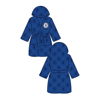 Image of Mens Official Chelsea Football Dressing Gown Hooded Fleece Bath Robe Sizes S XL (X Large)