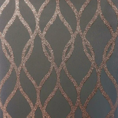 Image of Arthouse Sequin Trellis Charcoal &amp; Rose Gold Luxury Geometric Wallpaper 921803