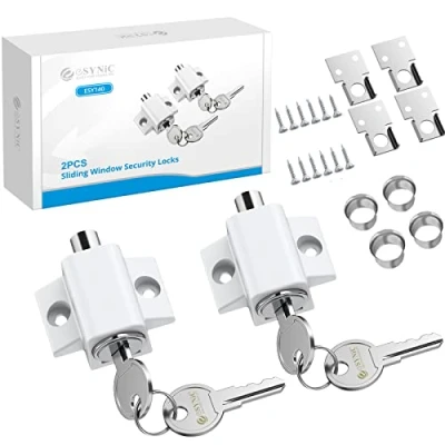 Image of eSynic Sliding Patio Door Lock 2Pcs Professional Security Durable French White Window Locks Set Perfect for Home Safety