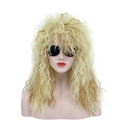 Image of Karlery 70s 80s Metal Rocker Mullet Wig Mens Womens Long Curly Blonde Party Costume Anime