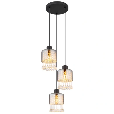 Image of Hendry Cluster Pendant Ceiling Light Matt Black Smoke Glass Shade 3x E27