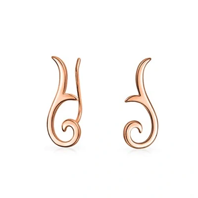 Image of Minimalist Geometric Tribal Scroll Ear Pin Crawlers Climbers Earrings For Women Teen Rose Gold Plated Sterling Silver