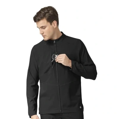 Image of WonderWink Men&#039;s Zip Front Warm Up Jacket, Black, S