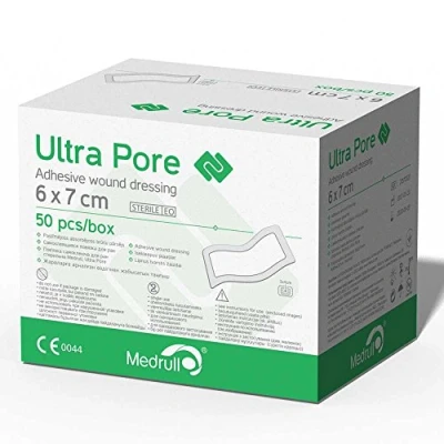 Image of Medrull Soft Wound Dressing Ultra Pore Pack of 50 Sterile Plasters Adhesive Sensitive Plaster 6x7 cm Pad 4x3