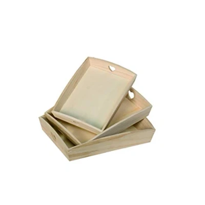 Image of Artemio Set 3 Tray Wooden Heart Decoration, Beige, 35 x 27 cm