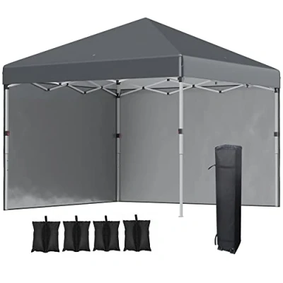 Image of Outsunny 3 x (M) Pop Up Gazebo, UPF 30+ with 2 Sidewalls, Leg Weight Bags and Wheeled Bag, Height Adjustable Party Tent Event Shelter for Garden, Patio, Dark Grey