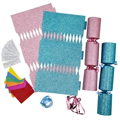 Image of evelay 12 Make Your Own Christmas Cracker kit Crackers Hats Snaps BLUE &amp; PINK